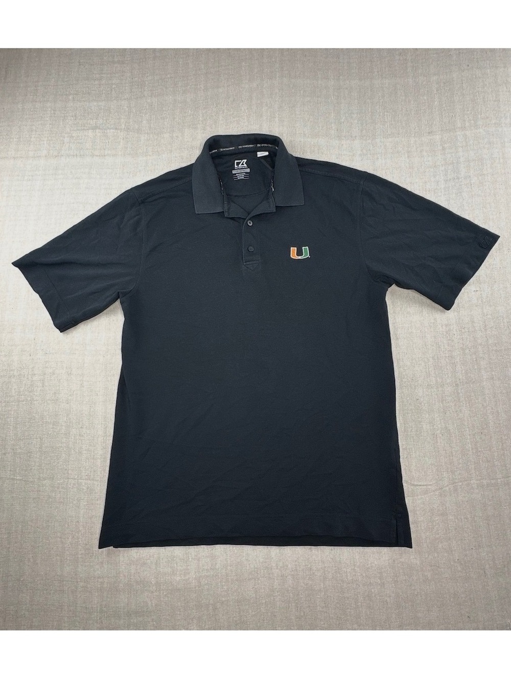 Cutter & Buck Miami Hurricanes Polo Shirt Mens Large Black CB DryTec Golf